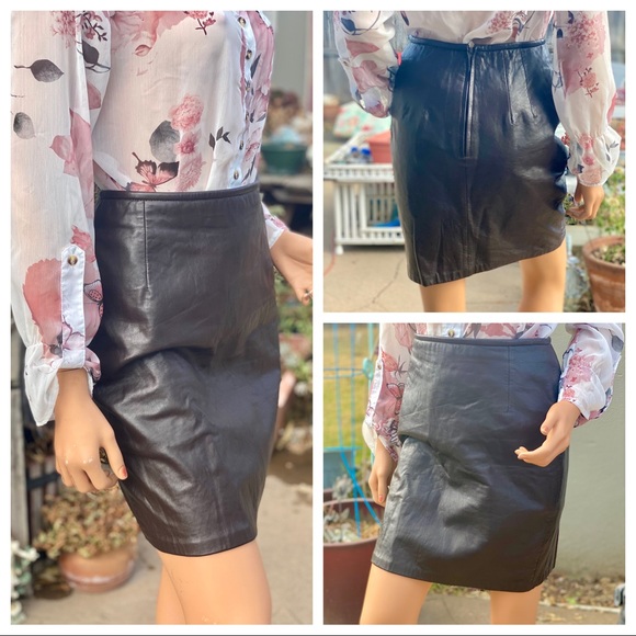 HUGO BUSCATI “MILANO” Brown Leather Pencil Mini Skirt - Picture 4 of 16